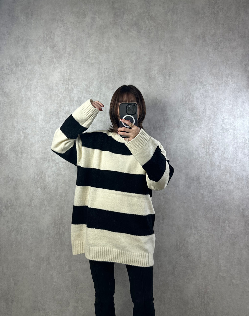 BOOさま専用】DEMYLEE ウール 太めボーダーニット 白黒 BOOさま専用