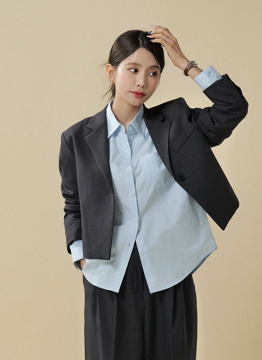ワンボタンクロップドジャケット | レディースファッション通販 - DHOLIC