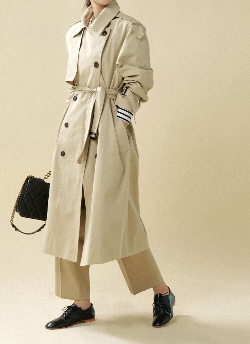 ベルト付ダブルトレンチコート | レディースファッション通販 - DHOLIC