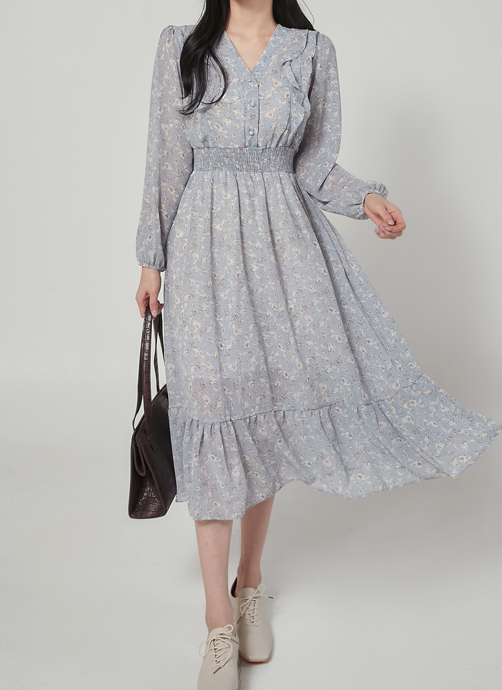 フリル花柄シフォンワンピース | レディースファッション通販