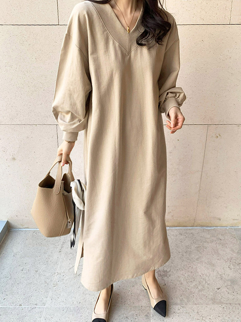 FOXYEY ベージュ Vネックワンピース Vネックスウェットワンピース | レディースファッション通販 - DHOLIC