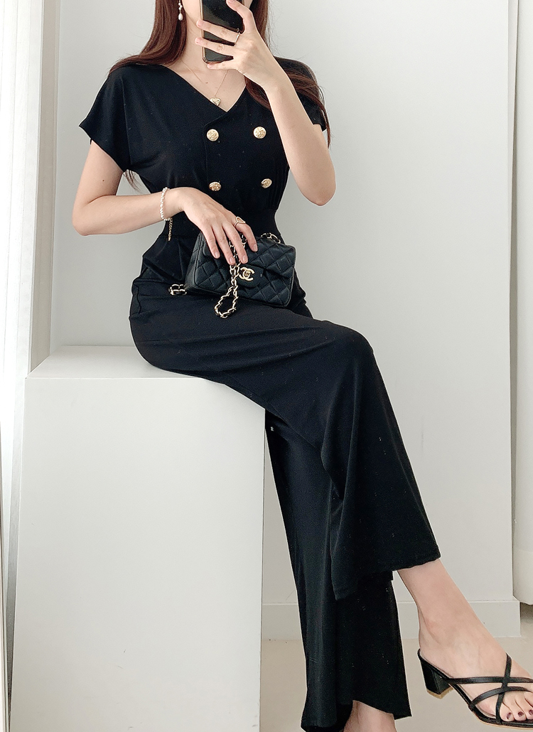 フェイクダブルボタンオールインワン | レディースファッション