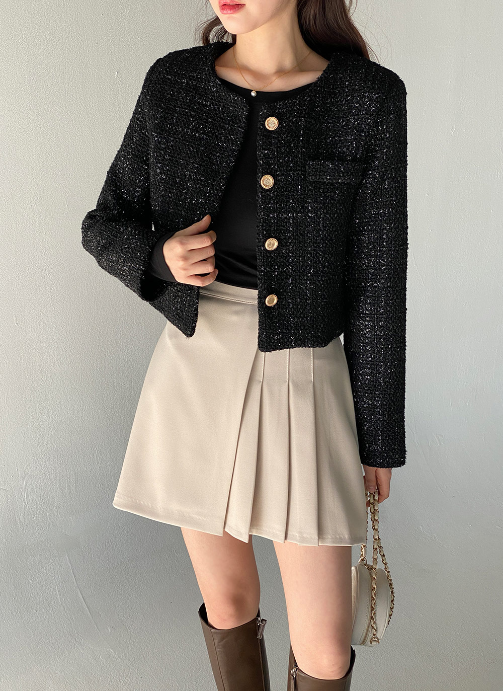 ゴールドボタンツイードジャケット | レディースファッション通販 - DHOLIC