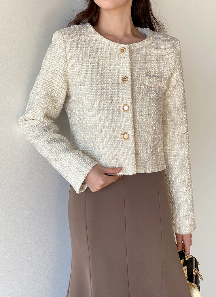 ゴールドボタンツイードジャケット | レディースファッション通販 - DHOLIC
