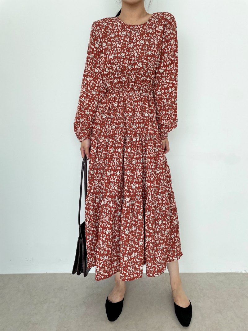 花柄ギャザーAラインワンピース | レディースファッション通販 - DHOLIC
