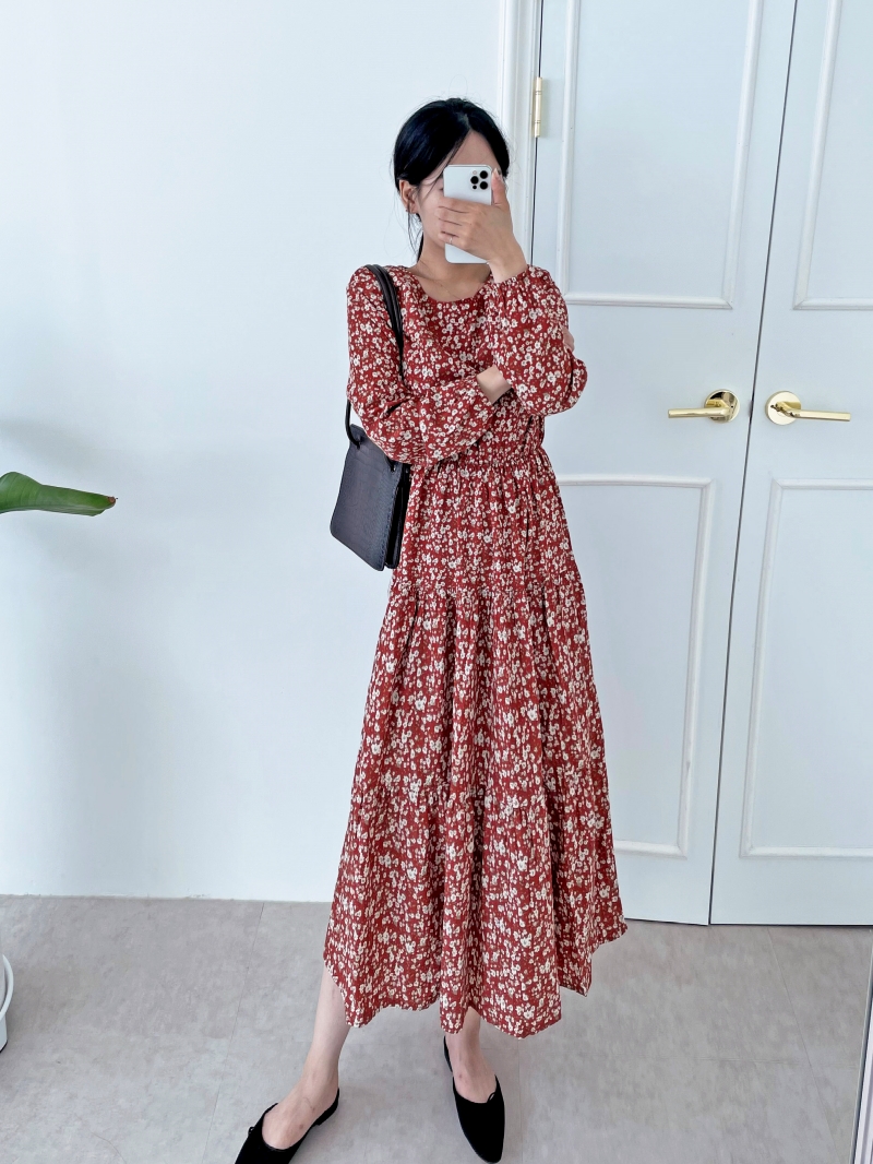 花柄ギャザーAラインワンピース | レディースファッション通販 - DHOLIC