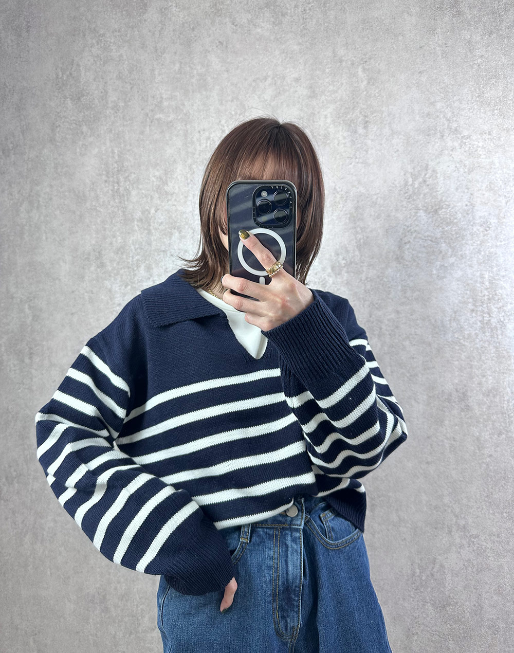 ウエショー】TFW49 襟付きニット　ホワイト　ネイビー レース襟 【VERYコラボ】トリアセダブルジョーゼット セール】 メンズウェア