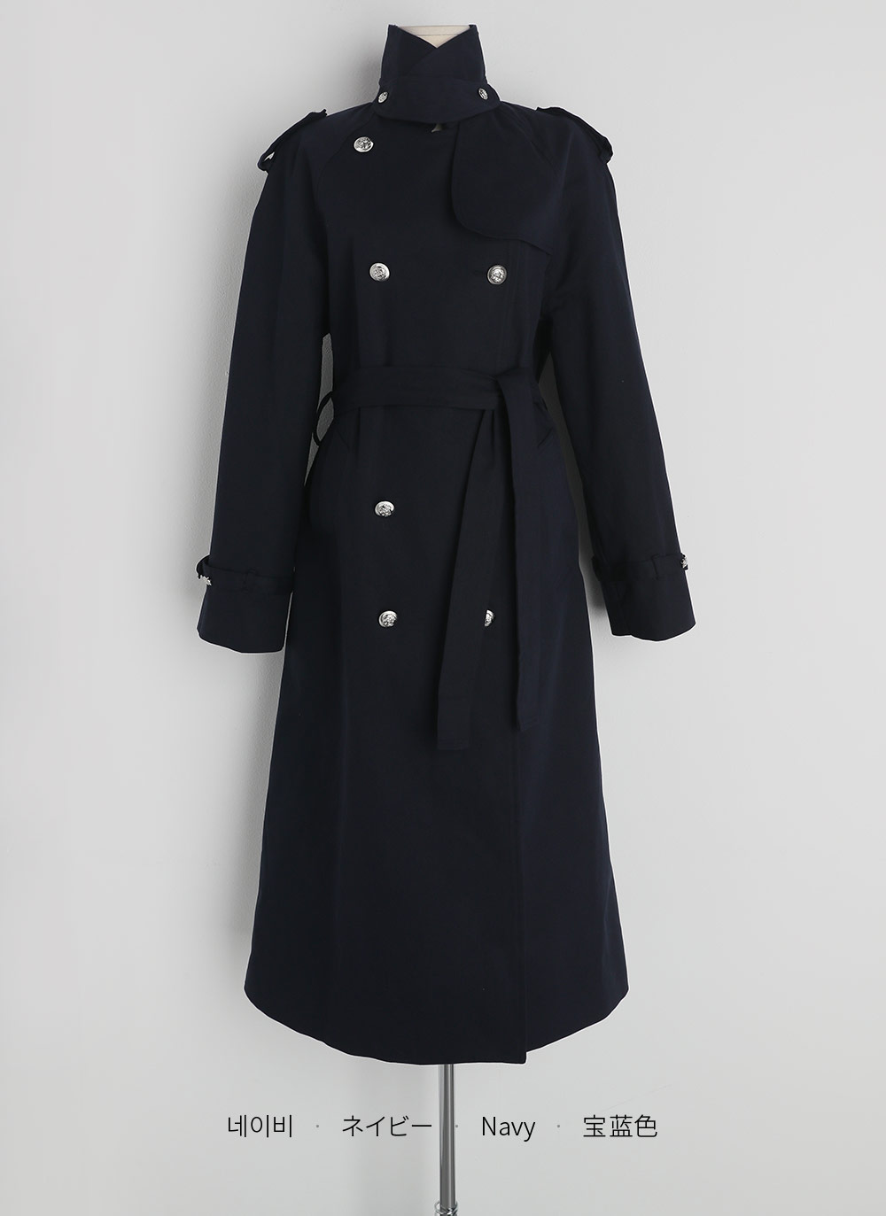 ブラック トレンチコート 装飾ストラップ付き ストラップ付2WAYシルバーボタントレンチコート | レディース