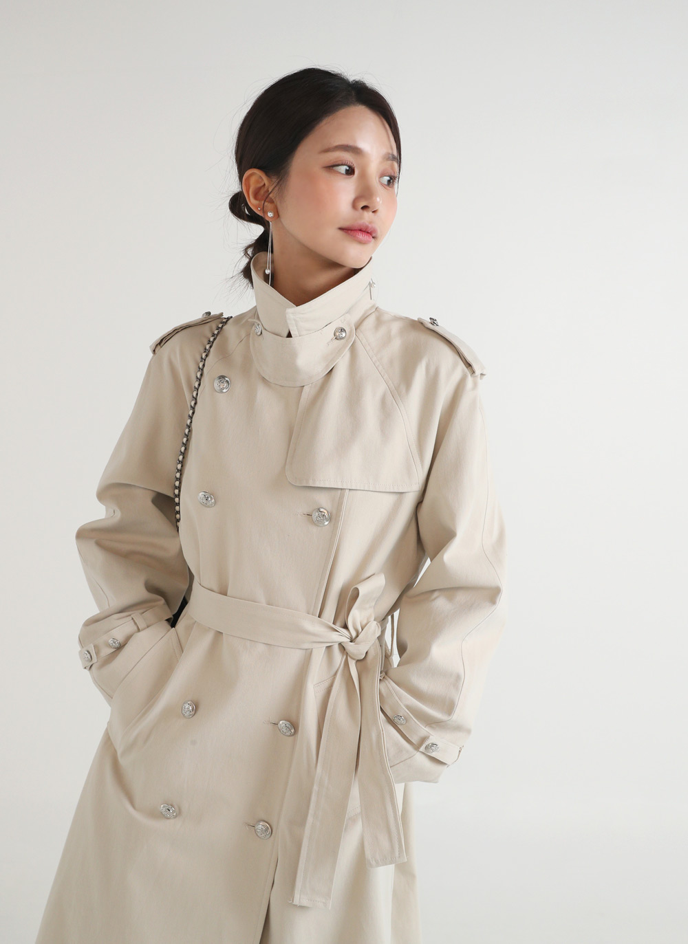 ストラップ付2WAYシルバーボタントレンチコート | レディース