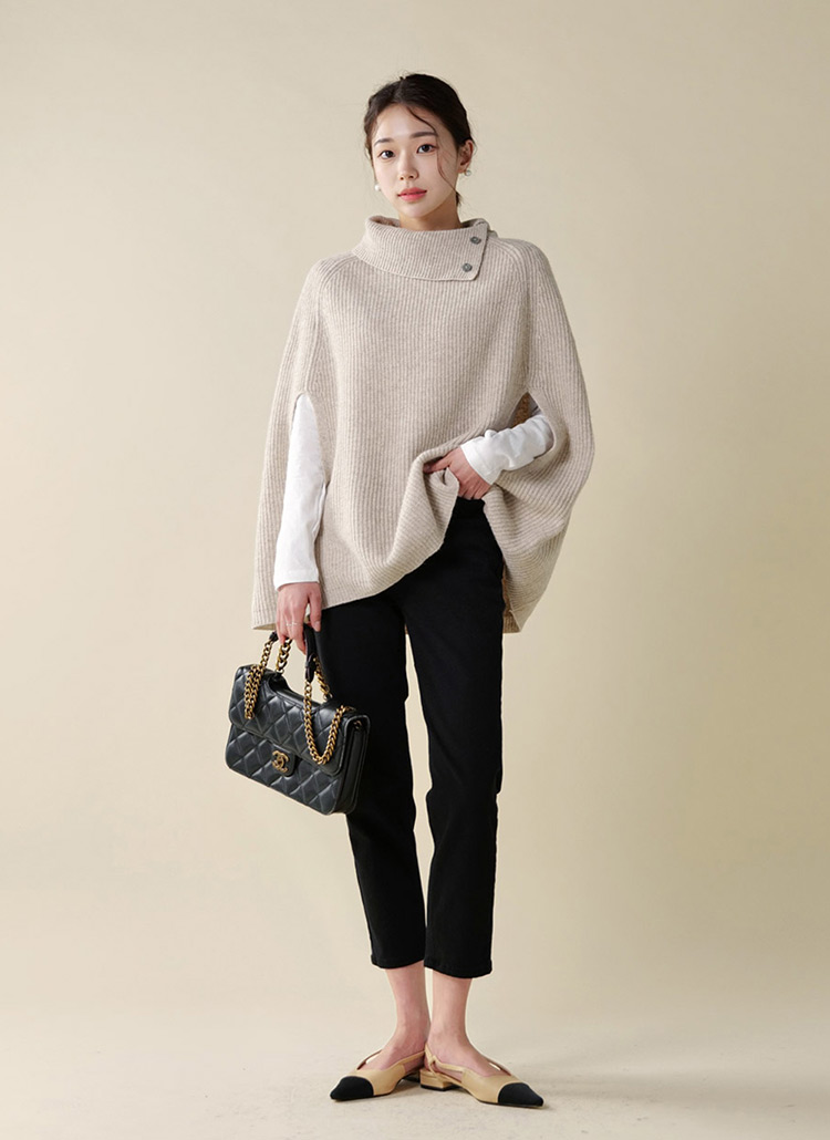 ラクーンファー混タートルケープニット | レディースファッション通販