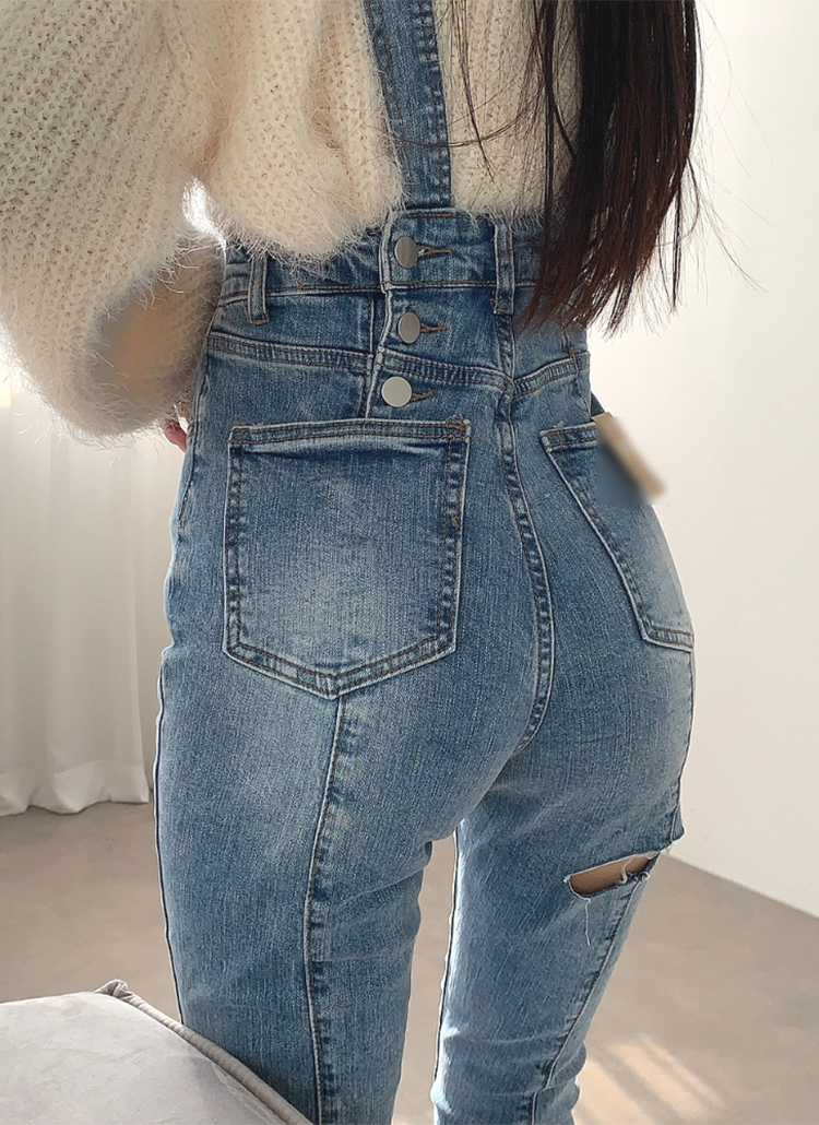 福袋売れ残りセール バックボタンカットデニムサロペットパンツ レディース | ワンピース