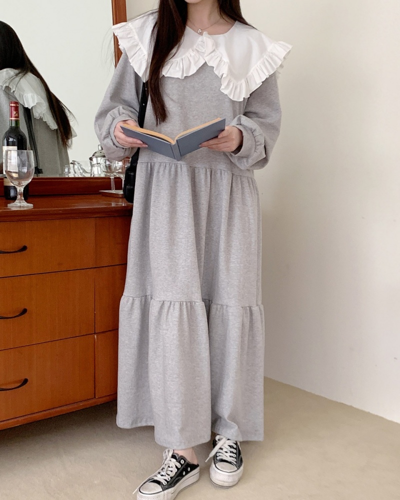 フリルカラーティアードスウェットワンピース | レディース