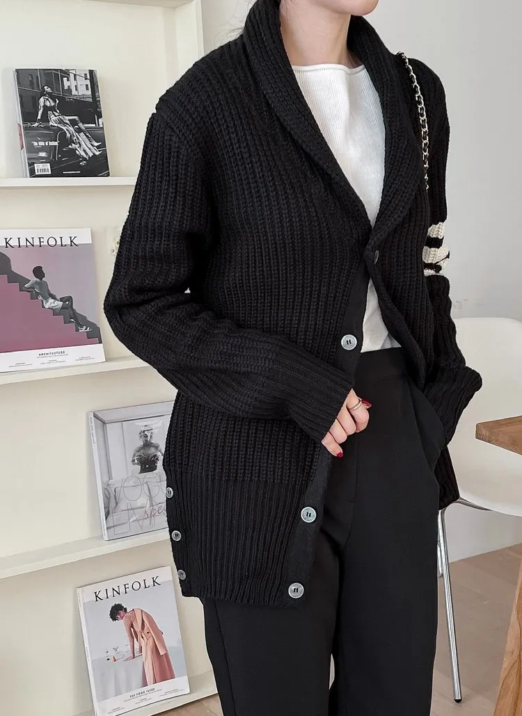 サイドボタンヘムショールカラーカーディガン | レディース  