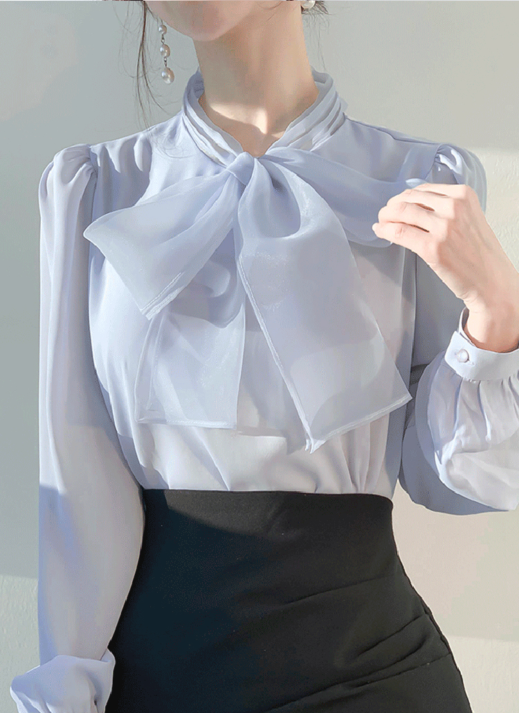 ヨリyori ビッグリボンパフスリーブブラウス38サイズ　白・ホワイト 中古・古着通販】yori (ヨリ) リボンパフスリーブブラウス