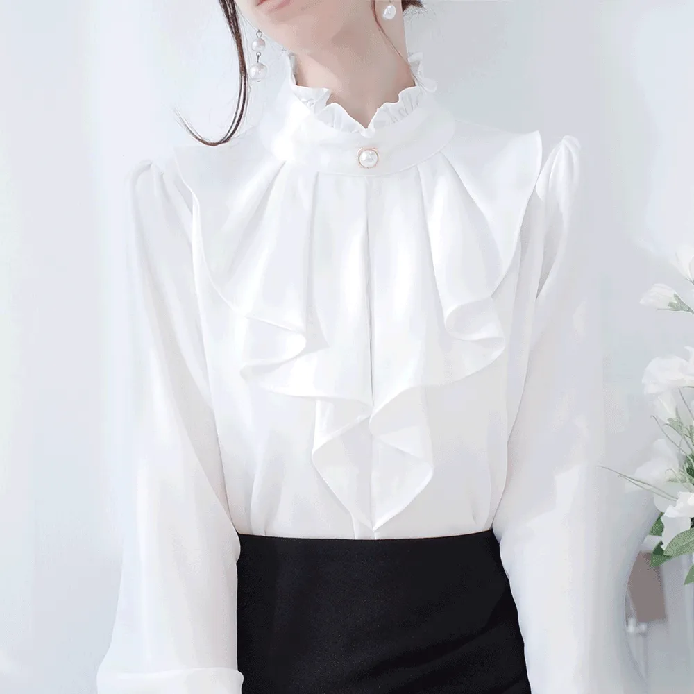 パールボタンラッフルブラウス | audreybubble | 詳細画像1