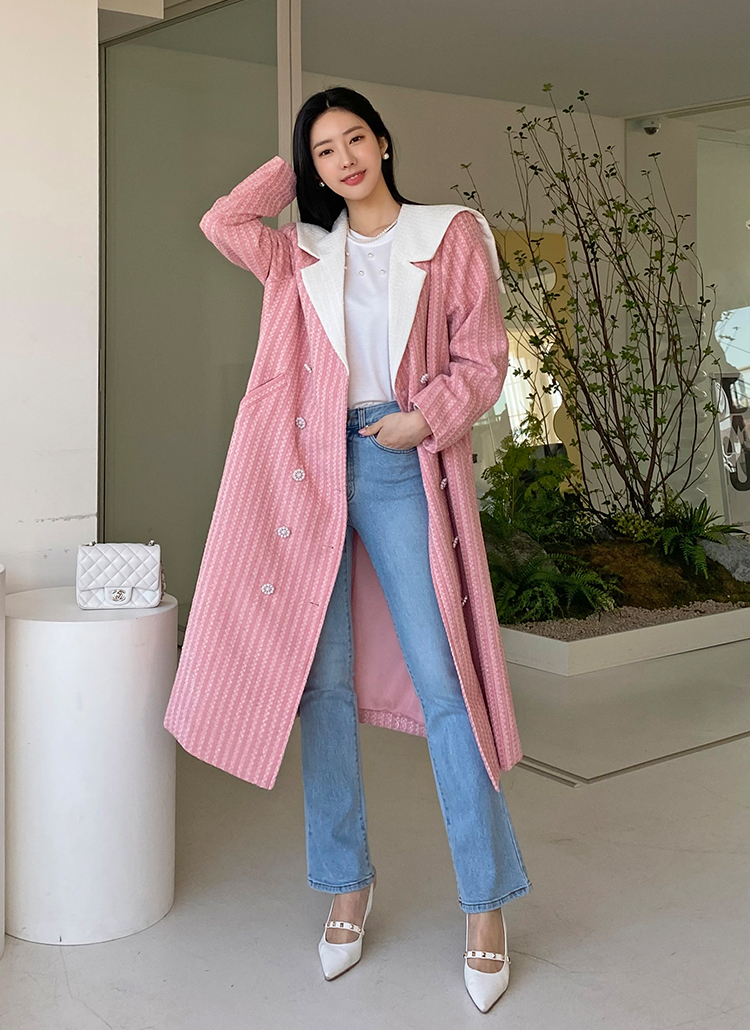 ピンク系ツイードロングコート ピンク系ツイードロングコート - メルカリ