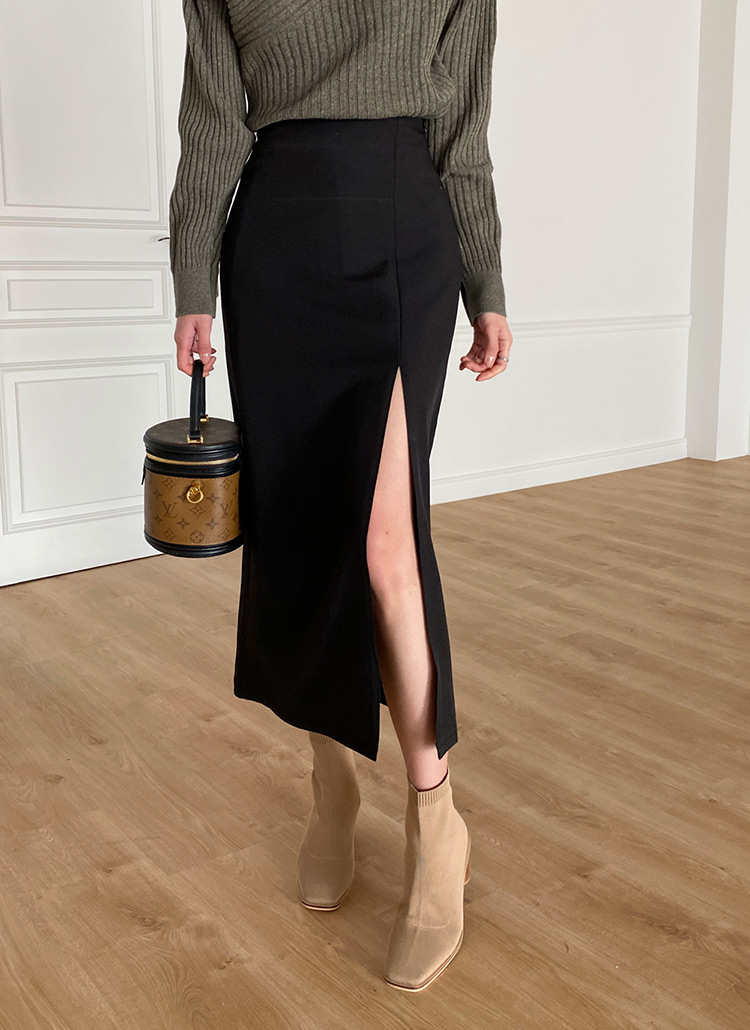 dholic スリットラインタイトスカート 黒 スリットタイトスカート・全4