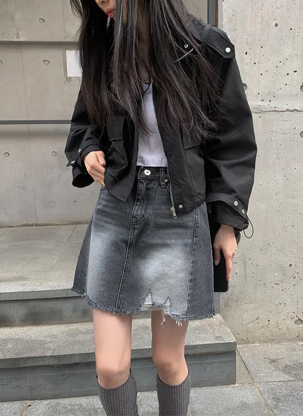 ダメージブラックミニデニムスカート | レディースファッション通販  