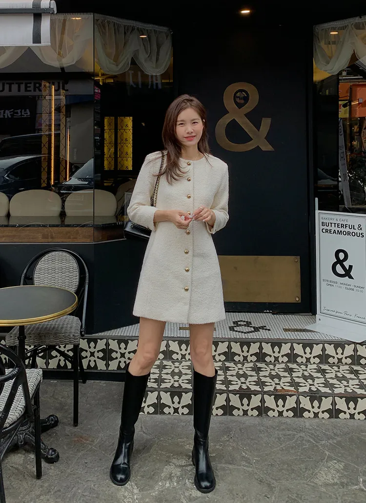 ゴールドボタンツイードワンピース | レディースファッション通販 - DHOLIC 