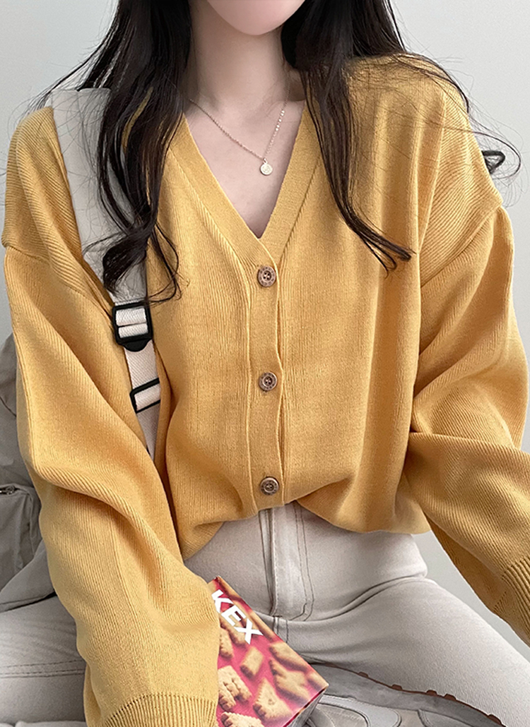 GOLDEN  メタリック加工カーディガン M マカロンVネックデイリーニットカーディガン | レディースファッション