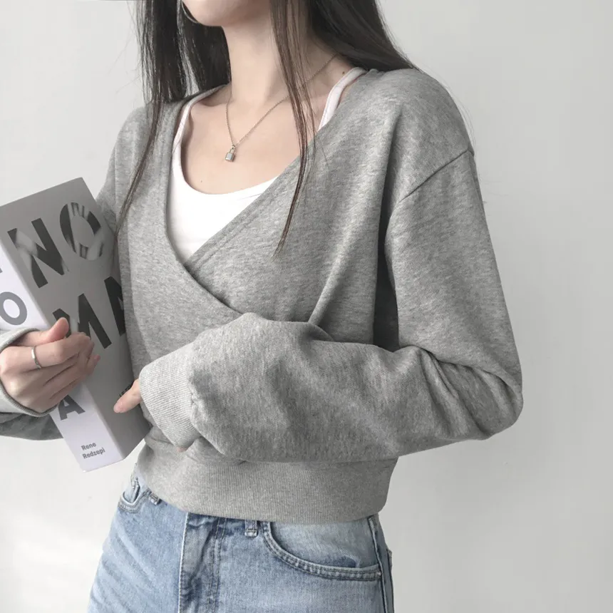 カシュクールクロップドスウェット | レディースファッション通販 - DHOLIC