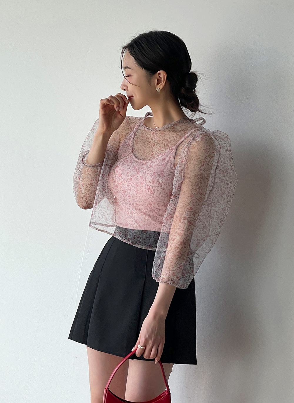 花柄シアーリボンパフブラウス | レディースファッション通販 - DHOLIC