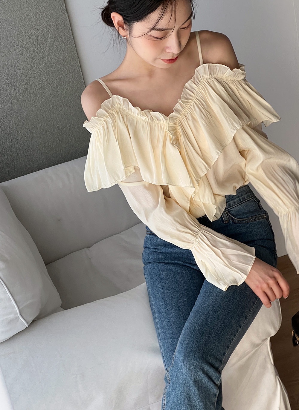 【新品未使用】マイストラーダ♡袖ラッフルオフショルブラウス Mystrada - 新品 マイストラーダ ラッフルシアーボウタイ