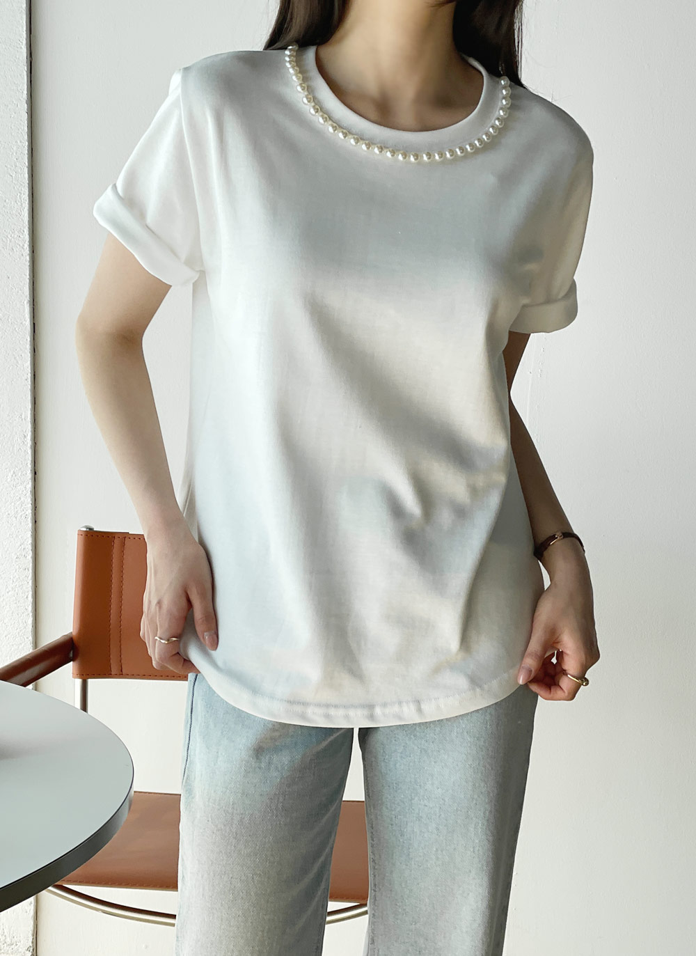 フェイクパールラウンド半袖Tシャツ | DHOLIC | 詳細画像3