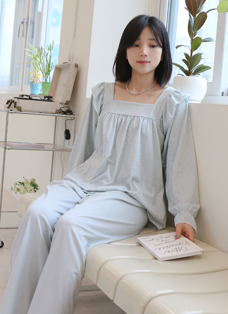 チェックフリルパジャマ上下SET・p499276