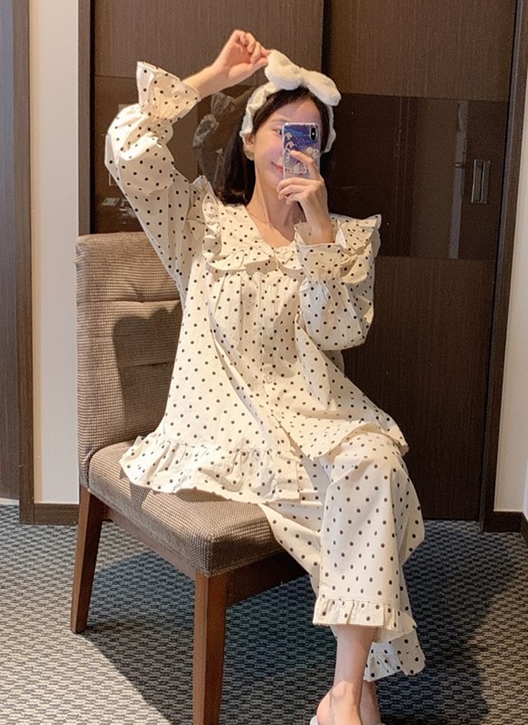 フリルビッグカラー水玉パジャマ上下SET | レディースファッション通販