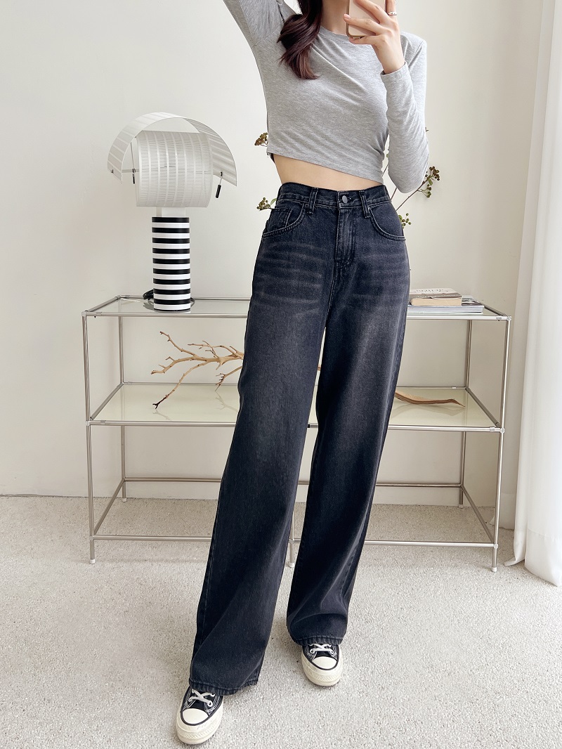 バックゴムブラックワイドデニムパンツ | レディースファッション通販