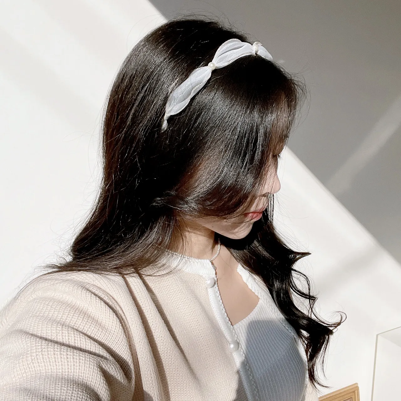 オーガンジーフェイクパールヘアカチューシャ | mirangmirang | 詳細画像9