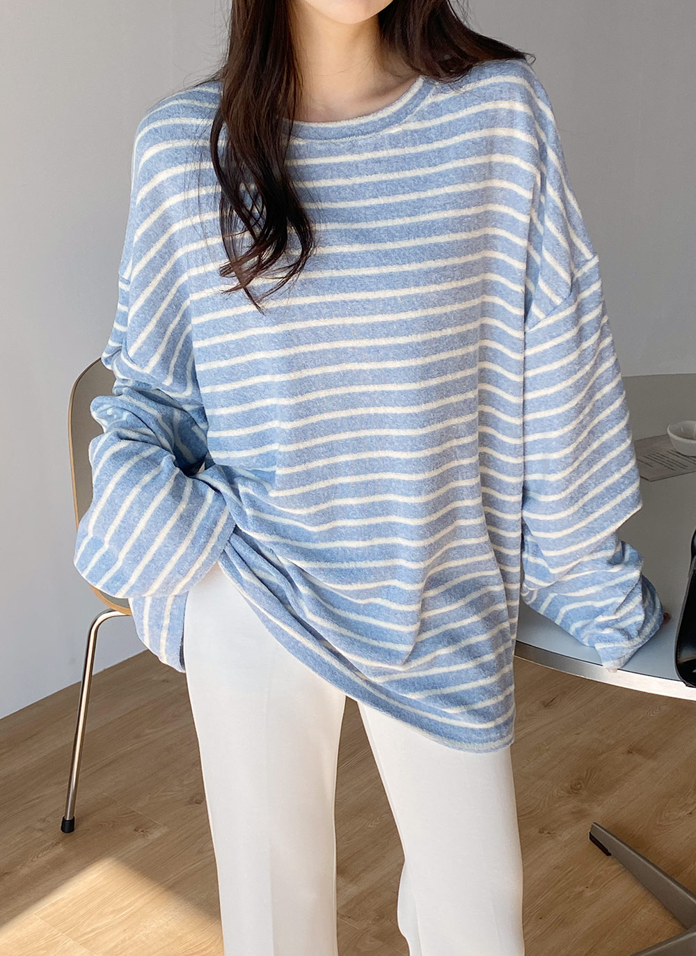 定価49500円 45R ボーダー 長袖シャツ ライトブルー ボーダー Tシャツ 