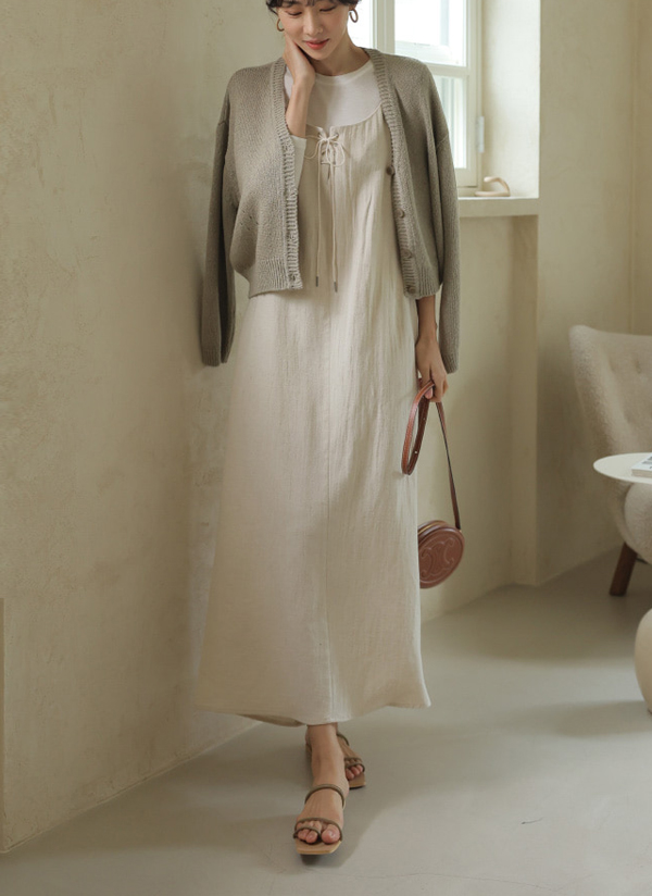 リネン混レースアップキャミワンピース | レディースファッション通販