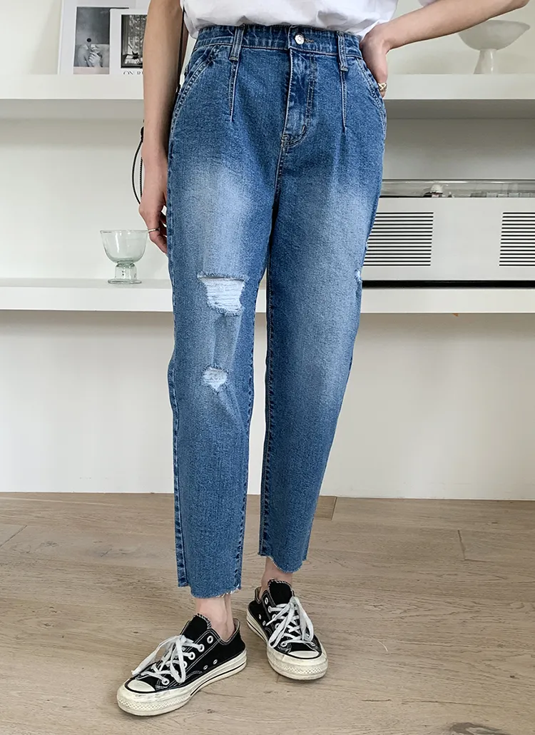 ステッチラインダメージデニムパンツ | レディースファッション通販 