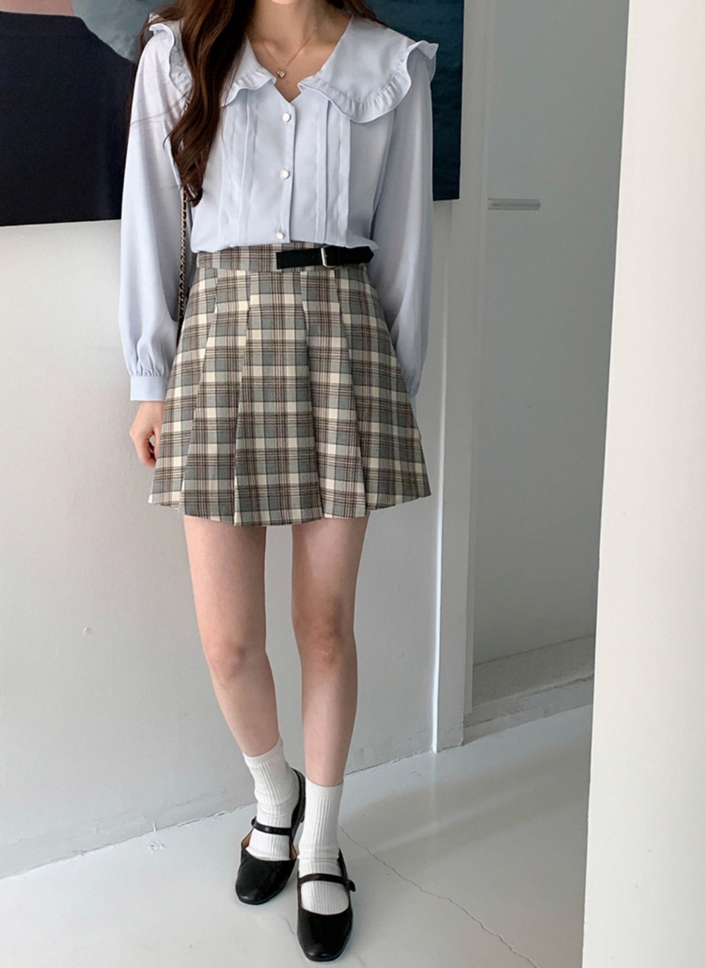 ベルトプリーツチェックミニスカート | レディースファッション通販