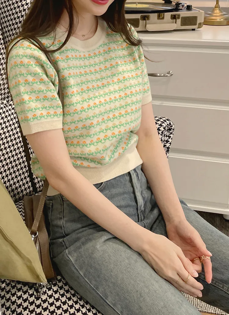 花柄半袖ニット | レディースファッション通販 - DHOLIC 