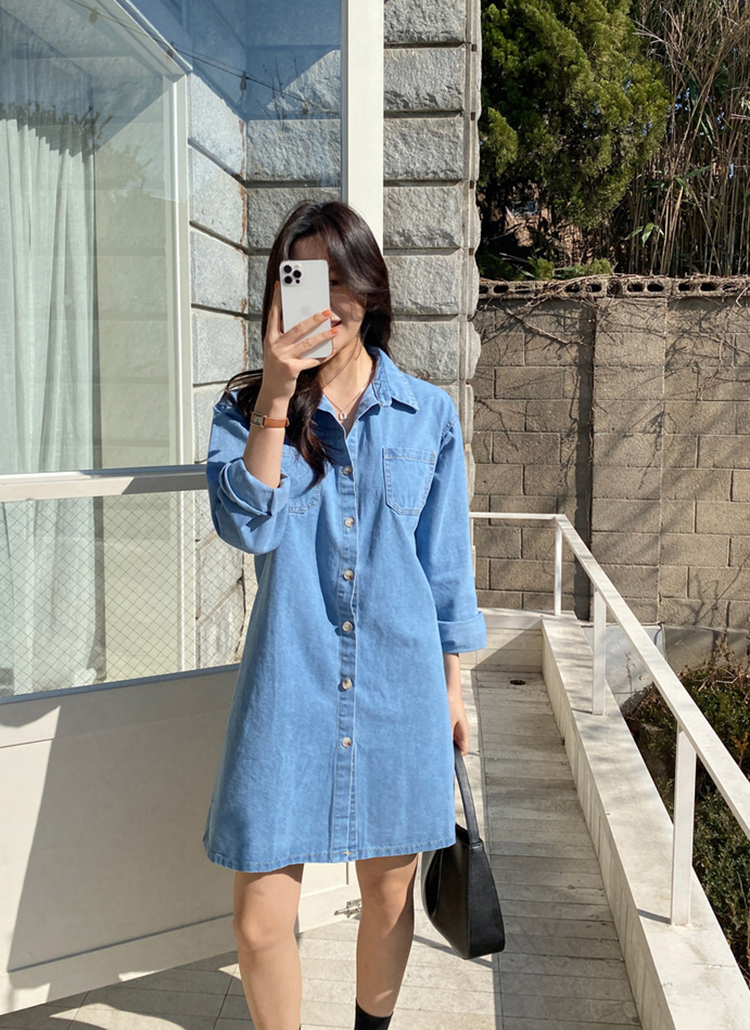 ダブルポケットデニムシャツワンピース | レディースファッション通販