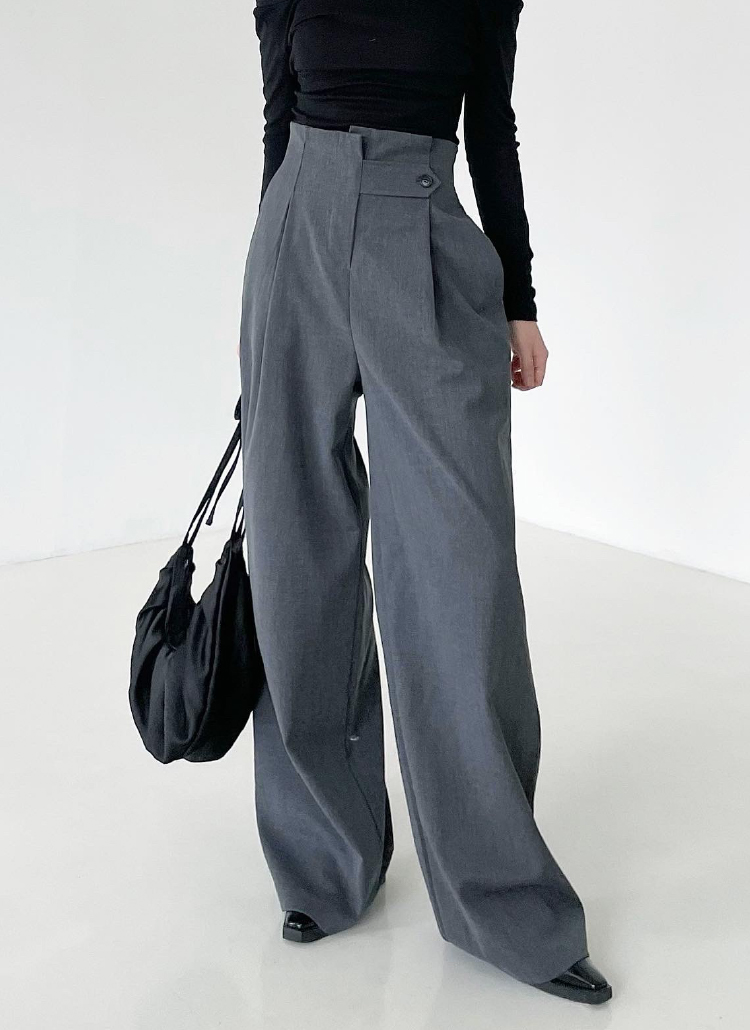 ハイウエストボタンストラップスラックス | レディースファッション