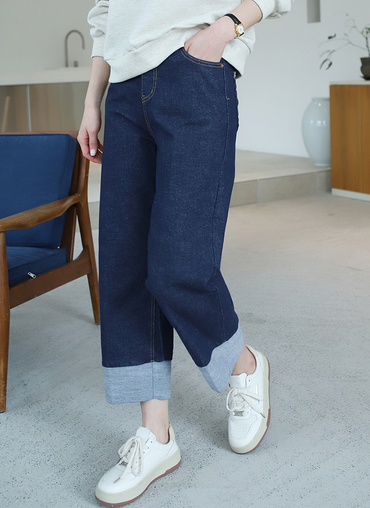 ファッション 通販 ロールアップヘムストレートデニムパンツ レディース | パンツ