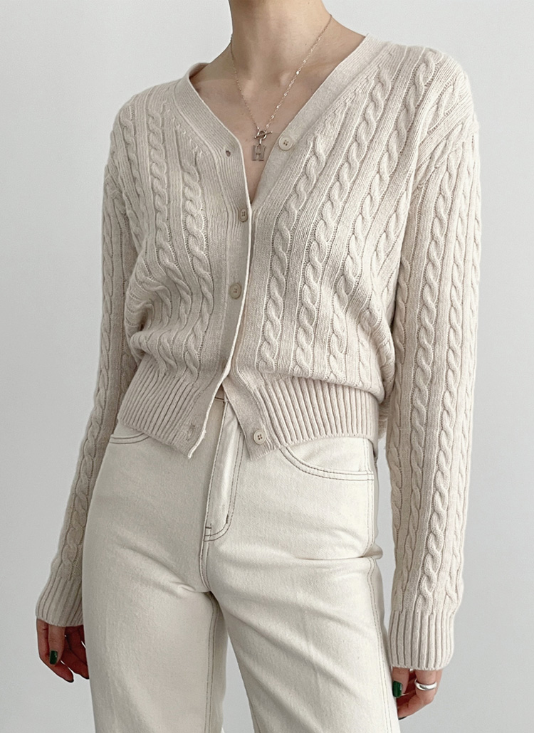 Vネックケーブルカーディガン | レディースファッション通販 - DHOLIC