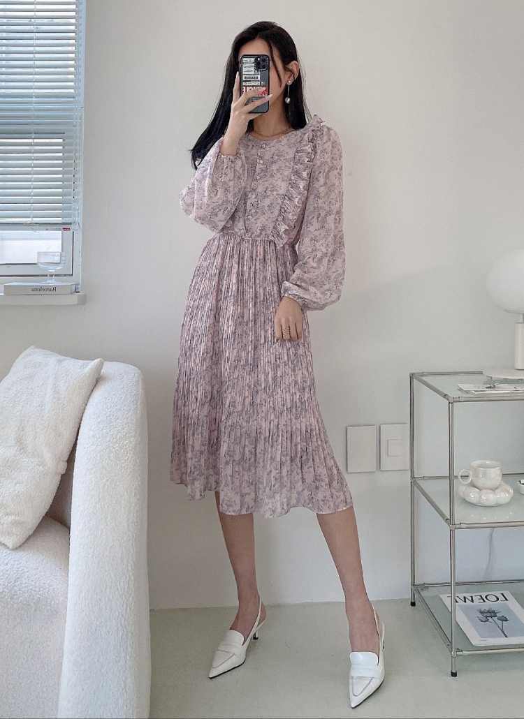 美品 ドルチェ ノースリーブ フリル ワンピース ドレス 花柄 絹 