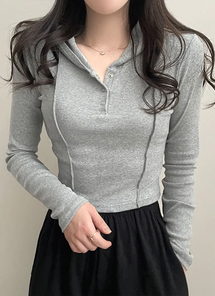 切替ラインハーフボタンフードTシャツ | peelrang | 詳細画像1