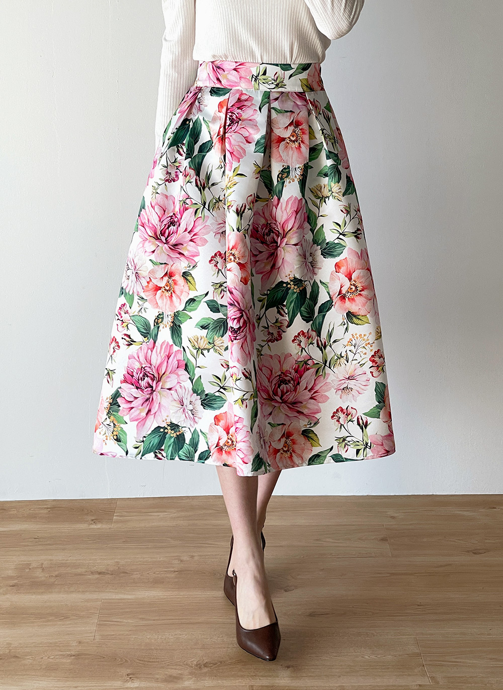 サテン花柄フレアスカート レディースファッション DHOLIC