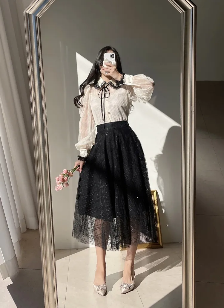 スパンコールシフォンシアースカート | レディースファッション通販  