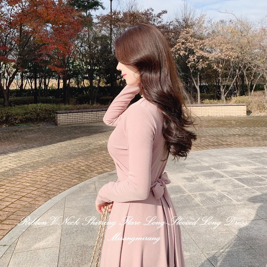 リボンシャーリングフレアワンピース | mirangmirang | 詳細画像1