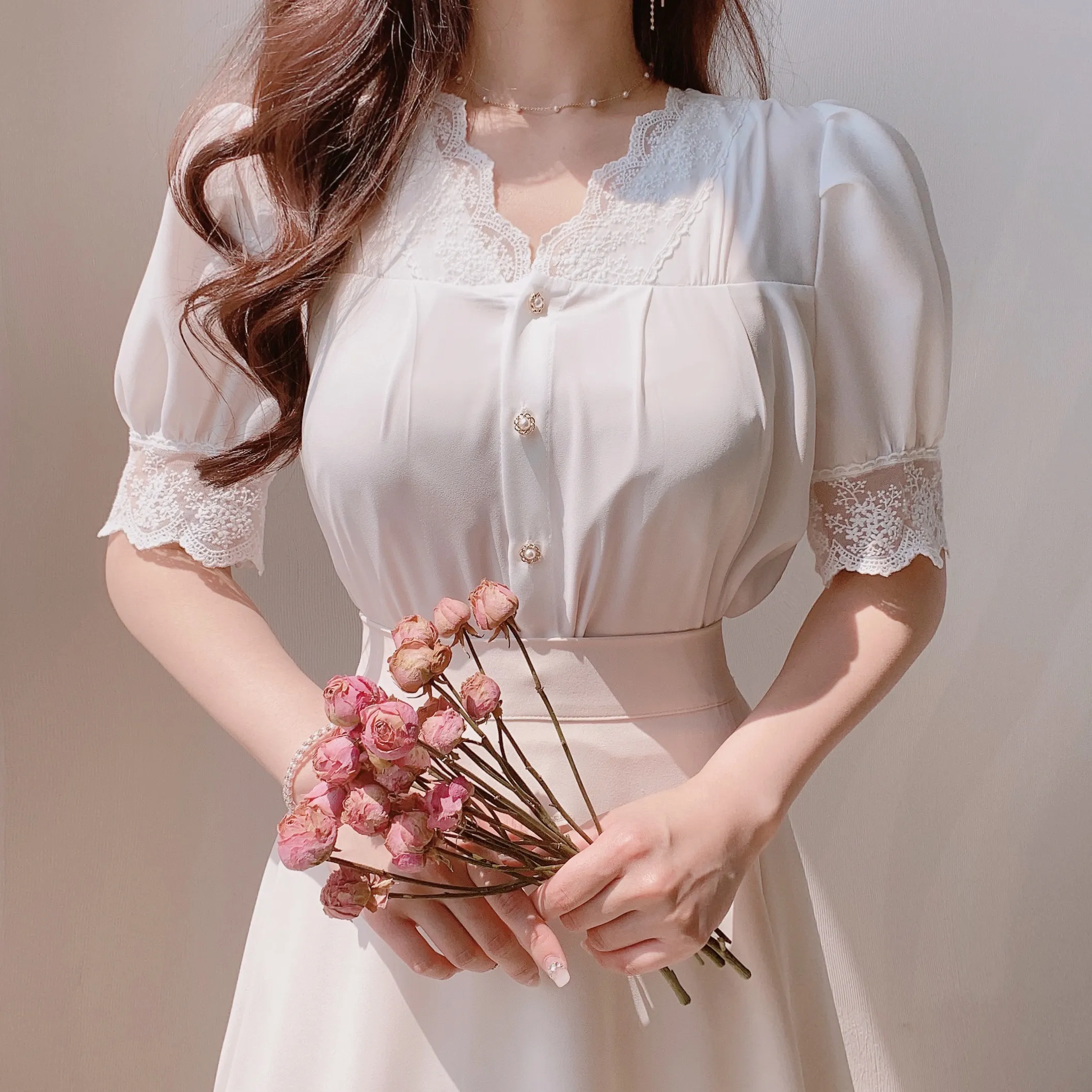 パターンレースシフォンブラウス | mirangmirang | 詳細画像3