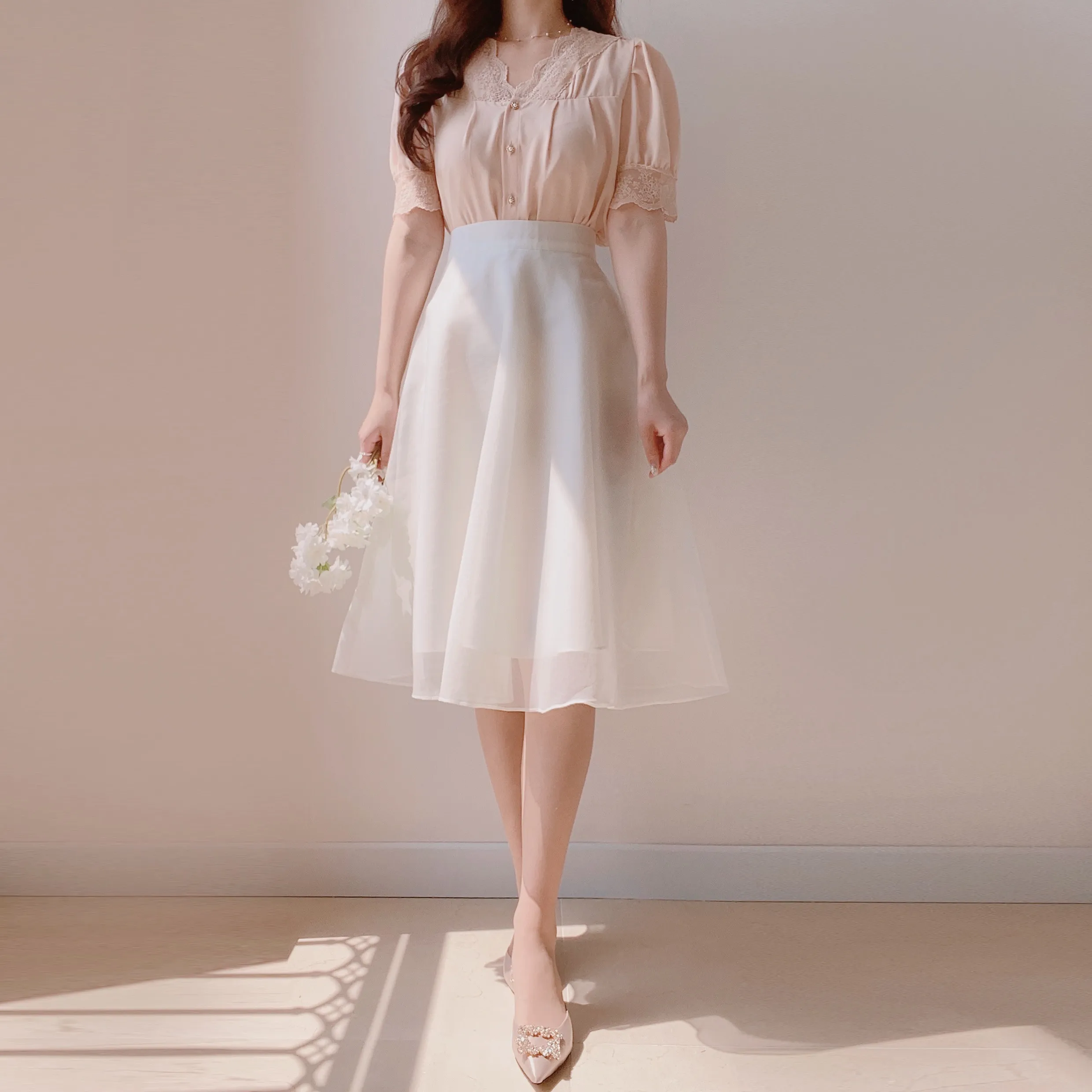 パターンレースシフォンブラウス | mirangmirang | 詳細画像10