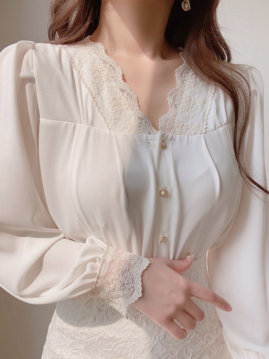 レースディテールシフォンブラウス | mirangmirang | 詳細画像4