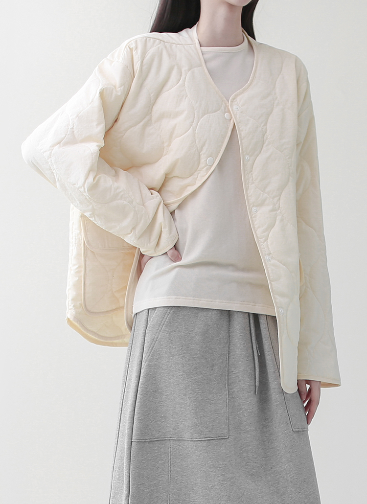 ノーカラーキルティングジャケット | レディースファッション通販 - DHOLIC